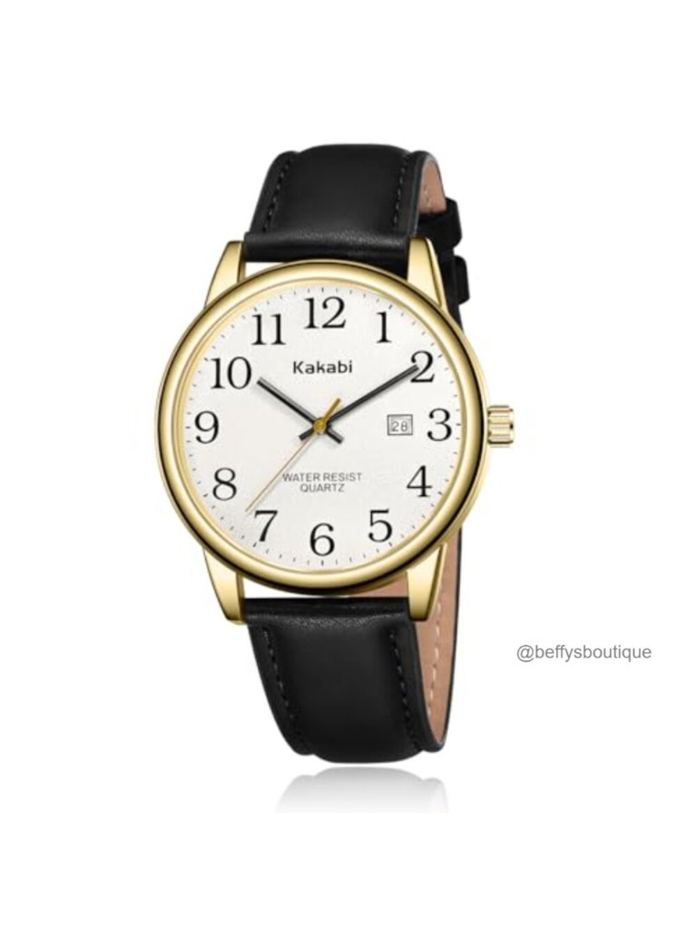 Easy Reader Analog Quartz Watch with Date Leather Band Waterproof